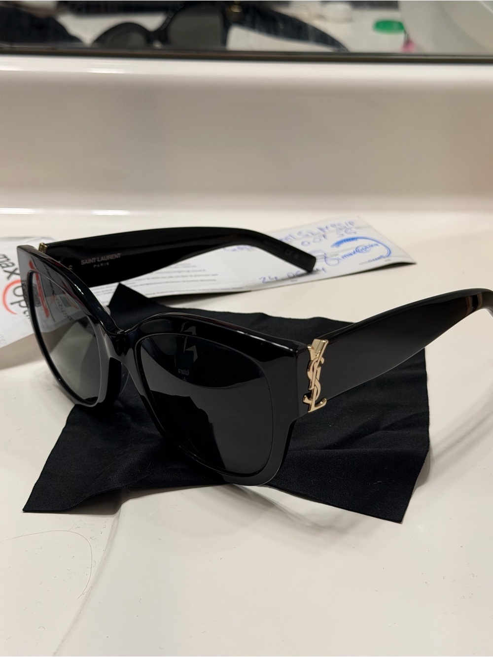 Saint Laurent Black Shield Sunglasses with Gold YSL Accent - Picture 6 of 7